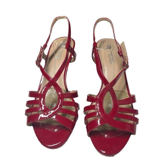 Mootsies Tootsies Sexy Bright Red Shiny Open Toe Heels Sandals Casual Formal - Picture 11 of 11